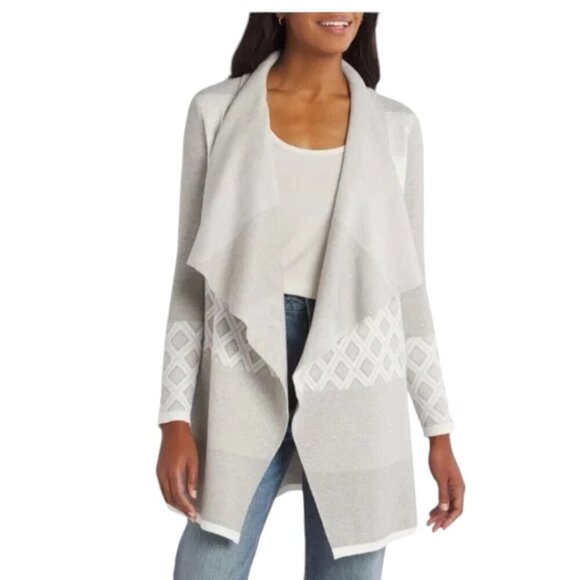 Evolution by Cyrus Stitch Fix Chiana Graphic Open Drape Cardigan Off White - Picture 1 of 13